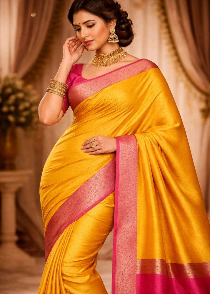 Vibrant Yellow &amp; Pink Saree