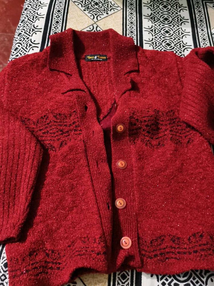 Vintage Red Knit Cardigan