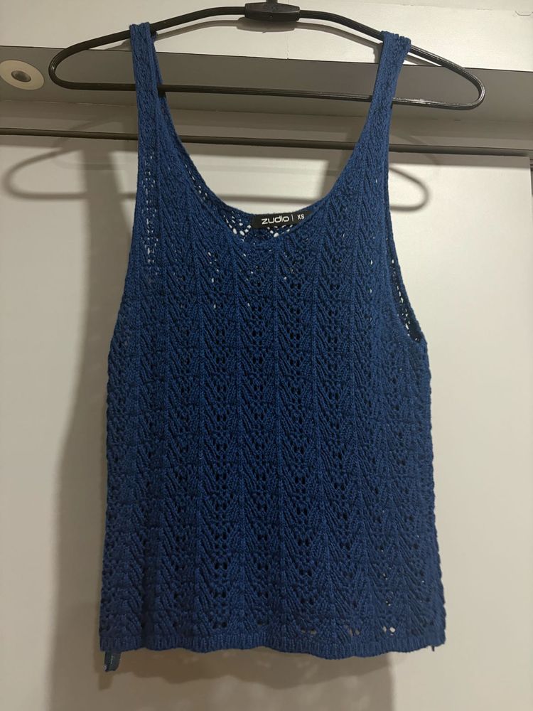 Blue Knitted Tank Top