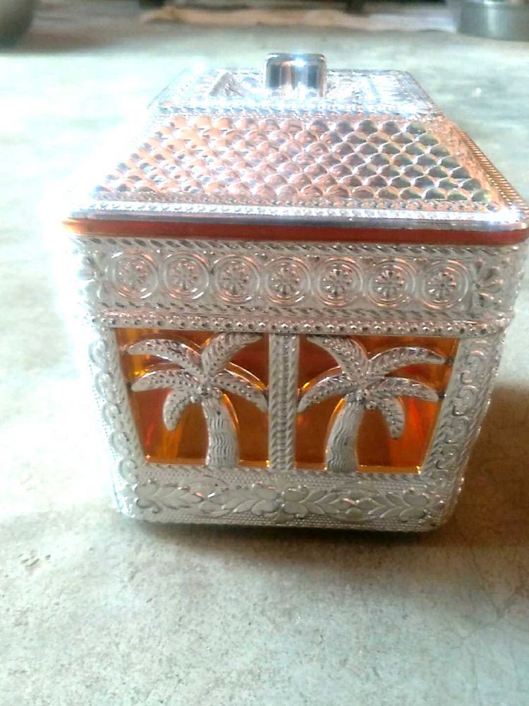 Decorative Silver and Orange Jewel Box