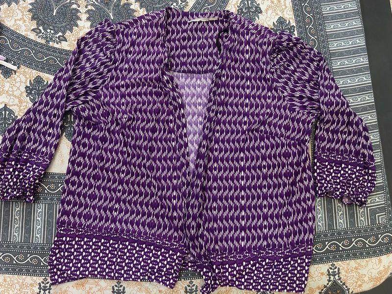 Stylish Purple Printed Kimono Cardigan(shrug)