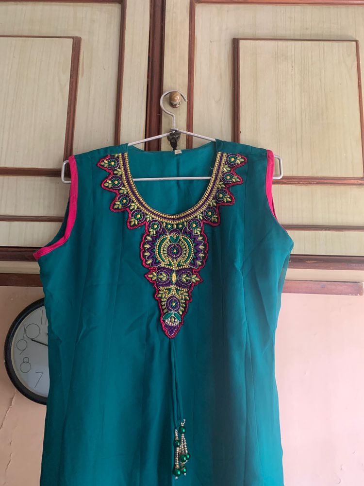 Teal Embroidered Kurti