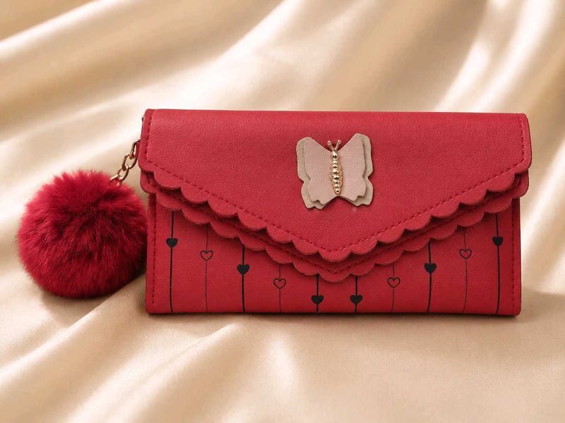 Cute Red Wallet with Butterfly Charm
