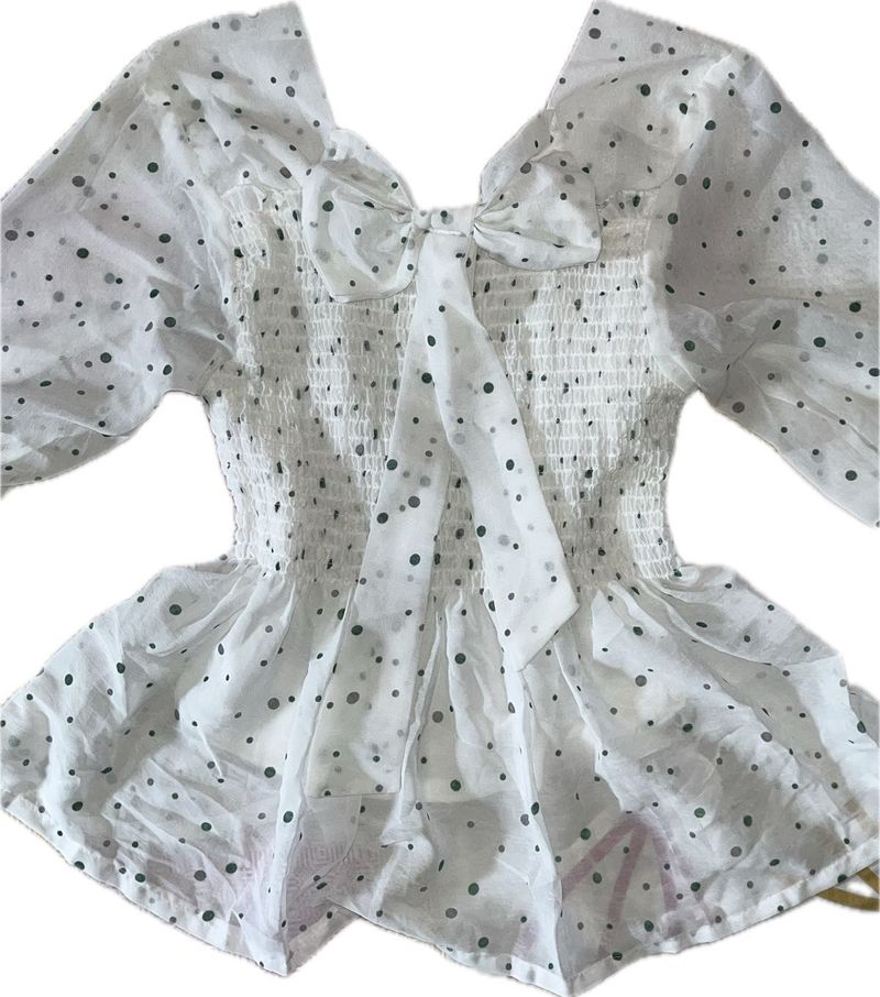 pinteresty korean Polka Dot Bow Top
