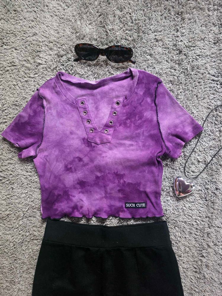 Purple Tie-Dye Cropped Top