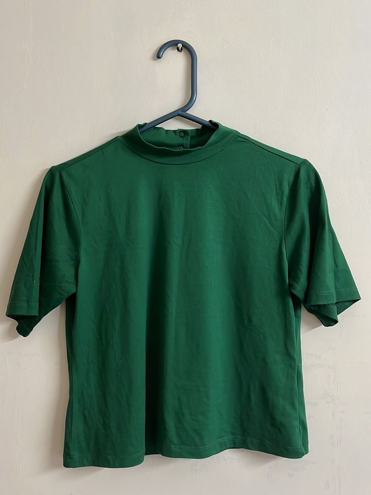 Green Mock Neck T-Shirt
