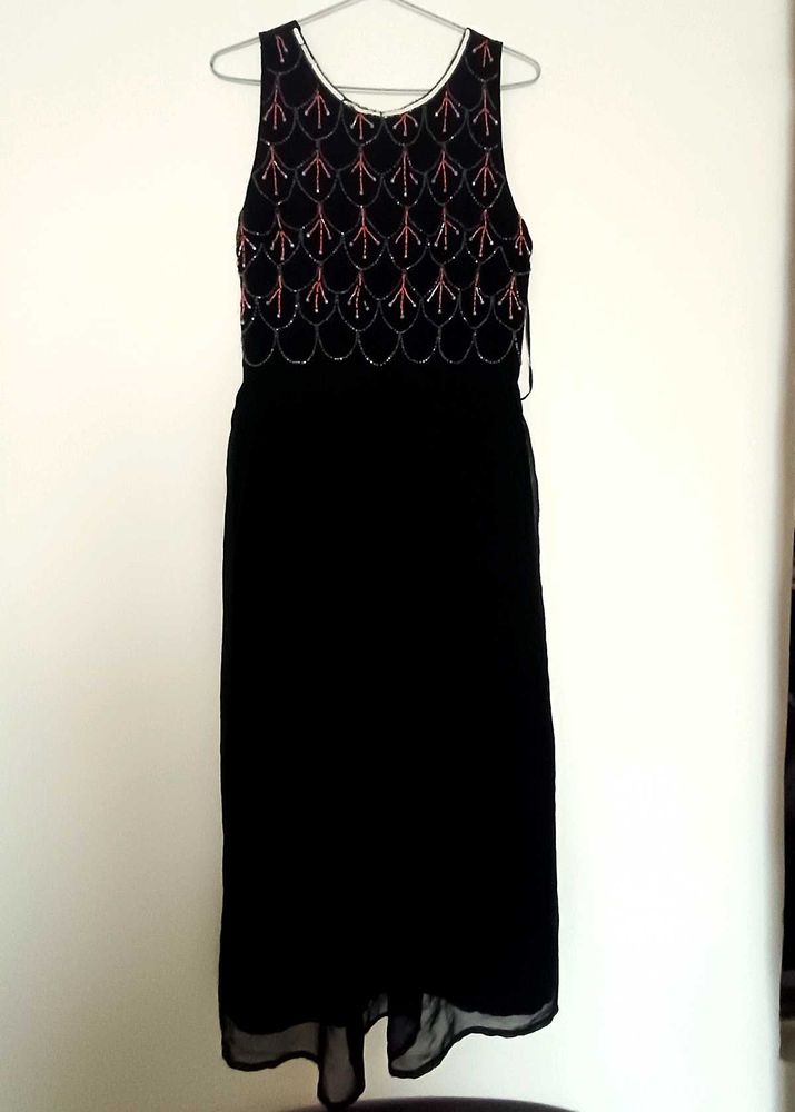 Elegant Black Beaded Midi Dress