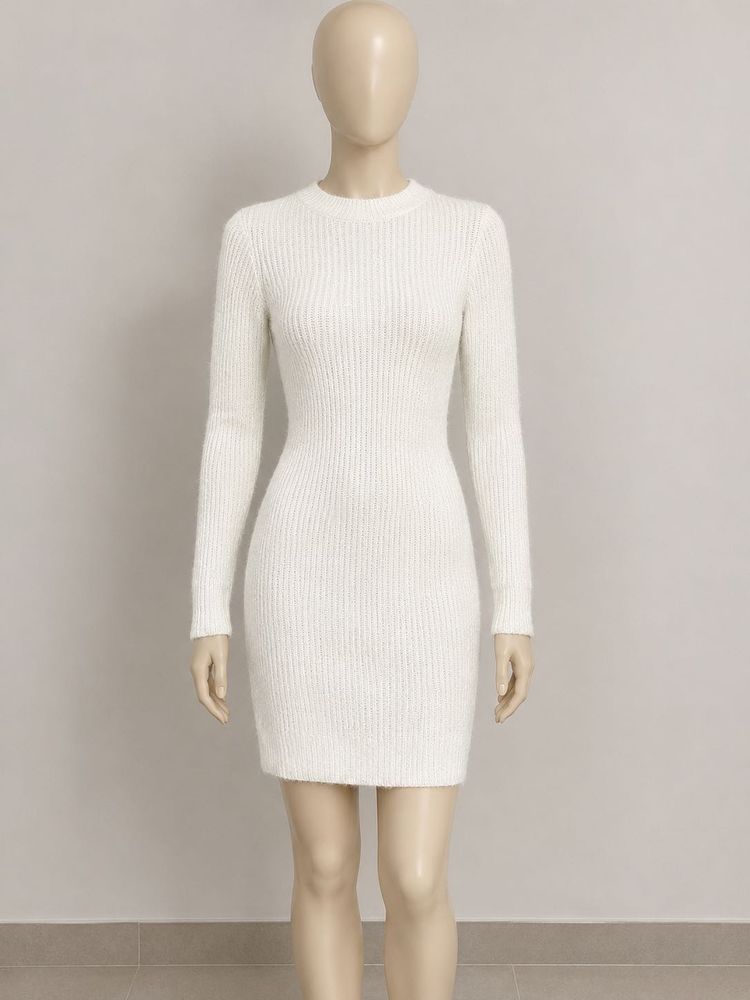 white Cozy Ribbed Knit Mini Dress