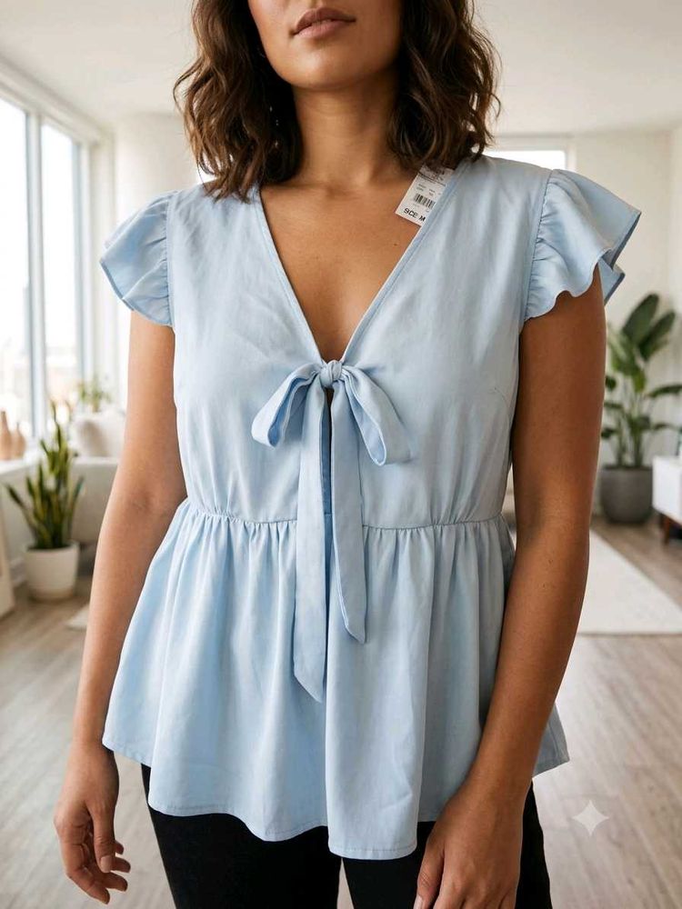 Light Blue Peplum Top with Tie