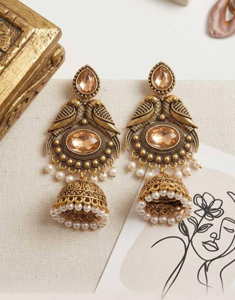 Elegant Antique Gold Jhumka Earrings