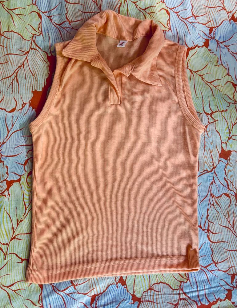 Peach Ribbed Collared crop Top/negotiable