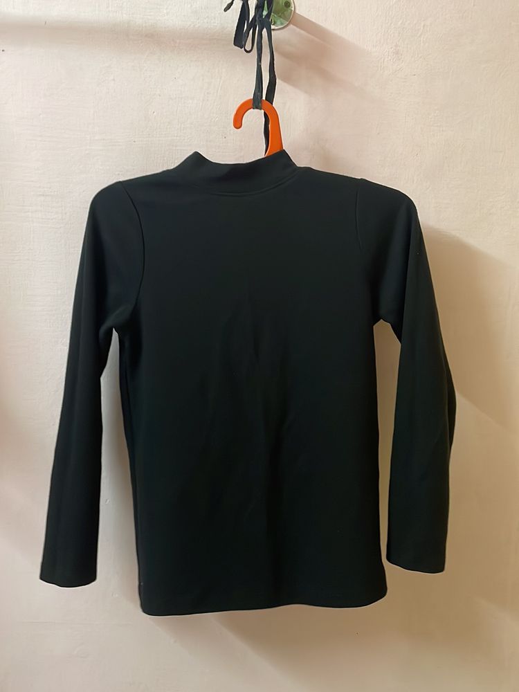 High Neck Ribbed Black Top