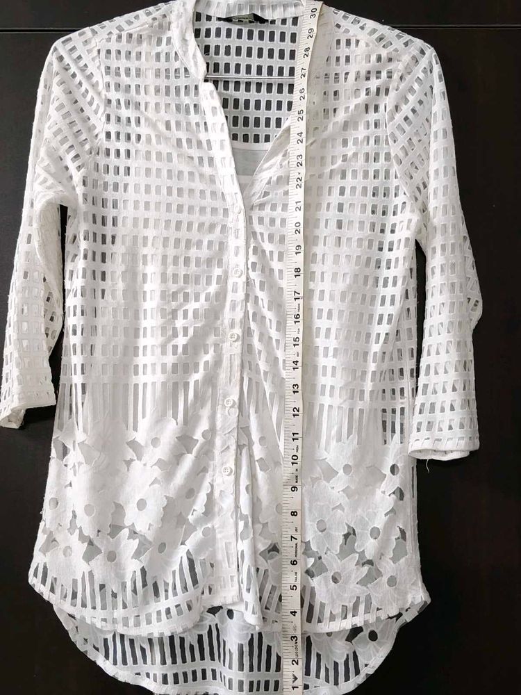 White Lace Overlay Tunic Top