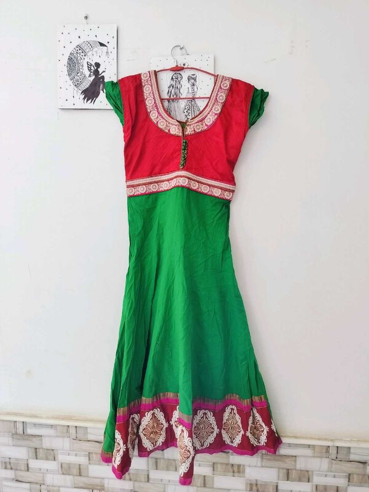 Red &amp; Green Ethnic anarkali Dress