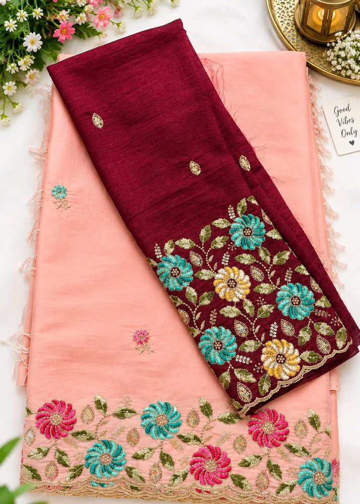 Embroidered Silk Blend Saree