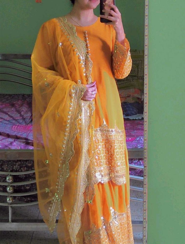 Beautiful yellow sharara Set with Dupatta