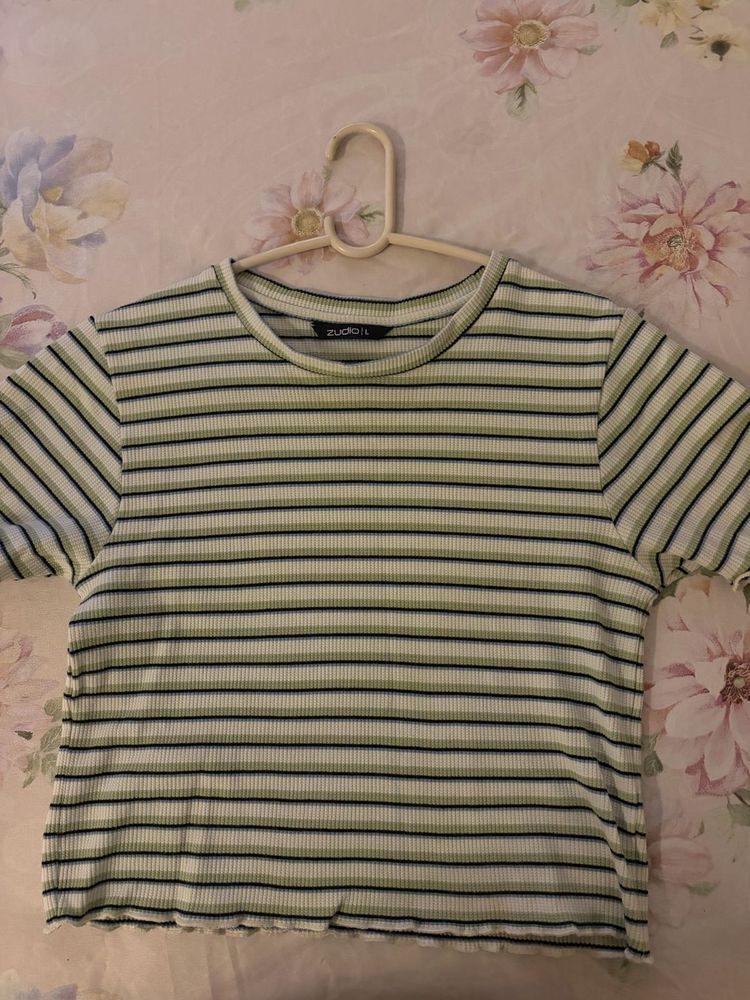 Striped Ribbed Cropped Top