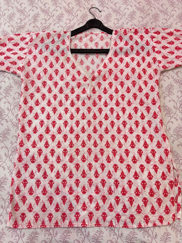Red &amp; White Printed Kurta