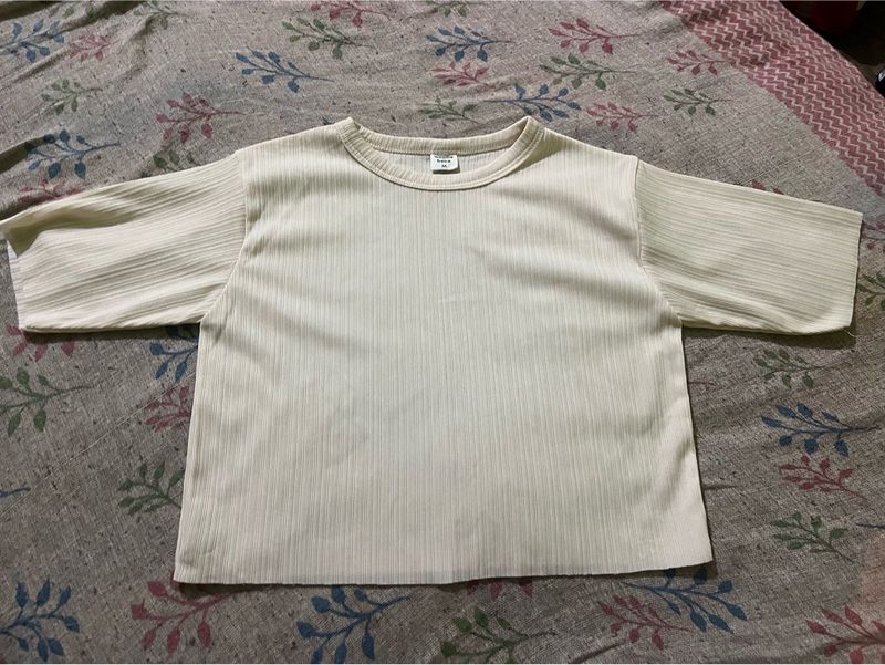 Beige Ribbed Crop Top