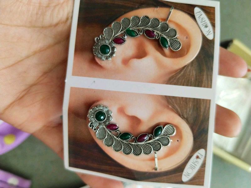 2 pair Oxidized Leaf Design Ear Cuff