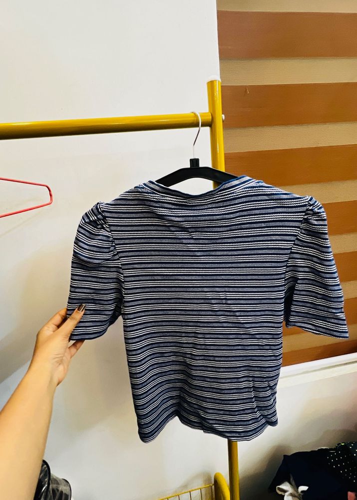 Striped Puff Sleeve Top western tops
