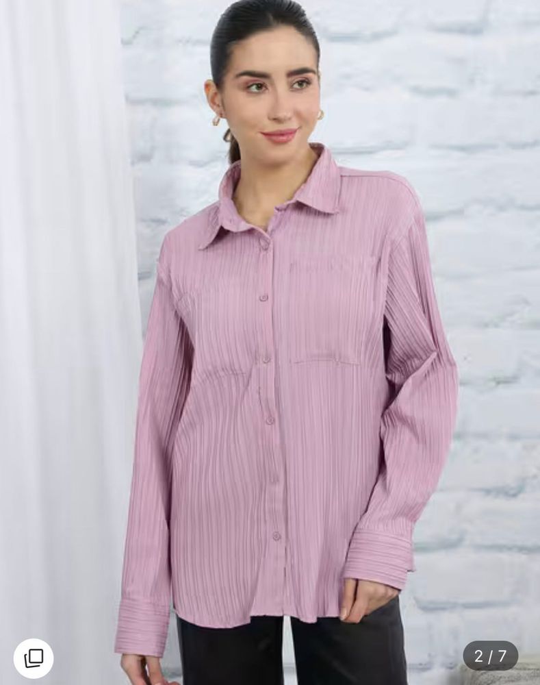 Shein Pleated Pink Button-Up Shirt