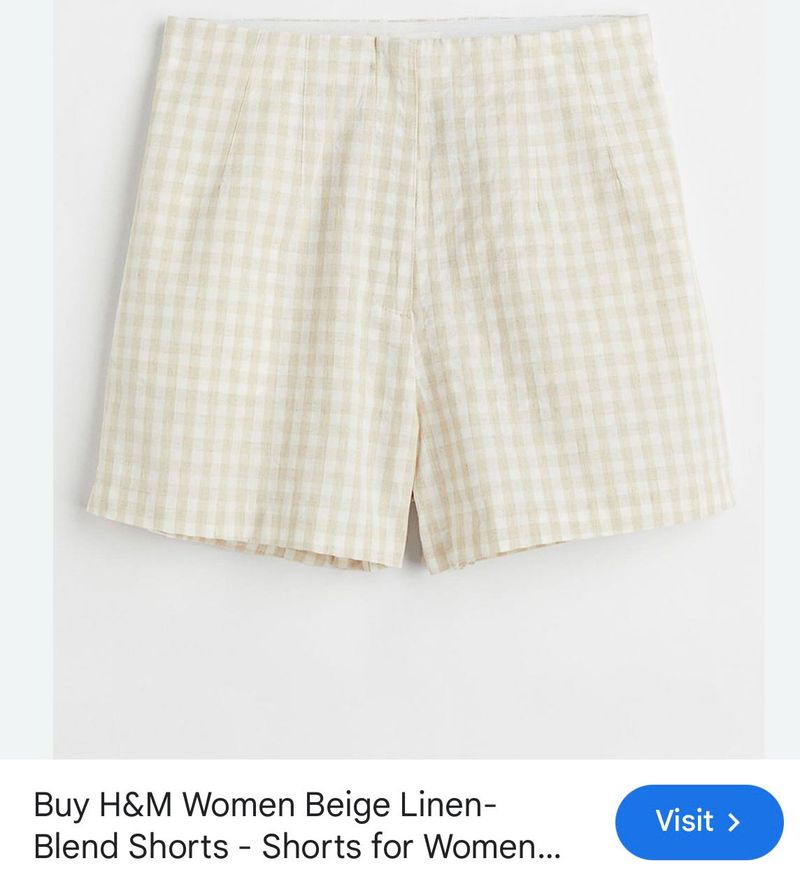 H&amp;M Beige Gingham Linen Blend Shorts