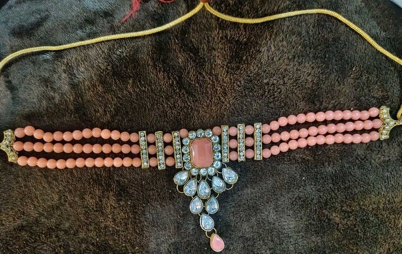 Elegant Pink Stone Choker Necklace
