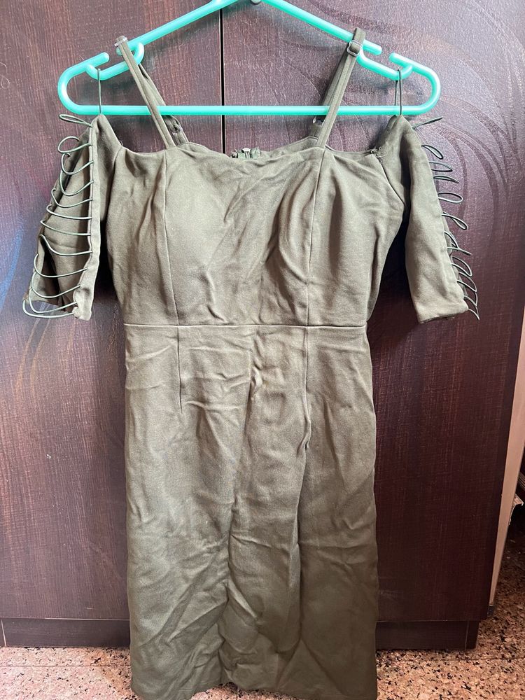 Olive Green Cold Shoulder Dress