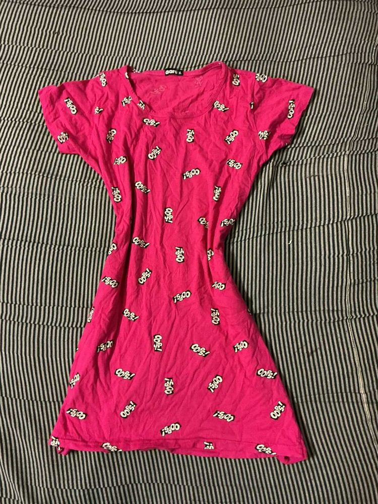 Cute Pink Cartoon Print T-Shirt Dress