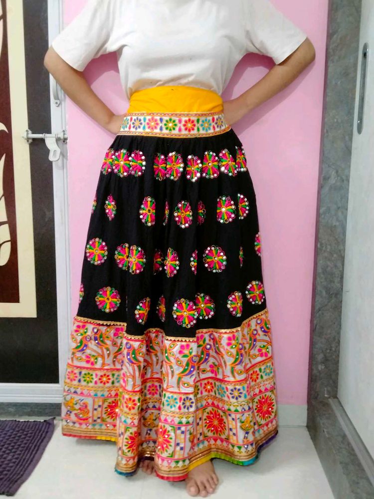 Vibrant Embroidered Black Skirt