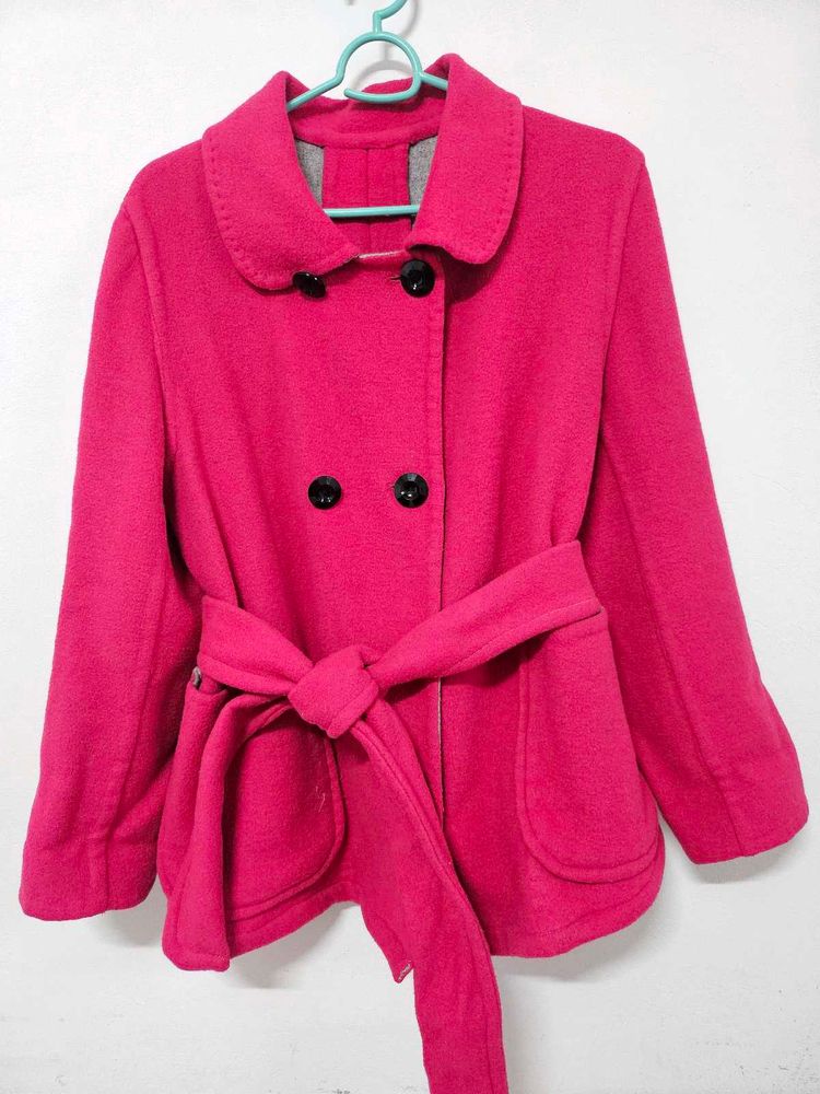 Korean style Pink Belted Peacoat