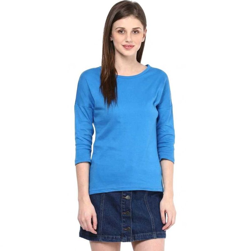 Women's Blue Long Sleeve Crewneck T-Shirt