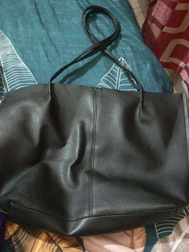 Classic Black Faux Leather Tote Bag
