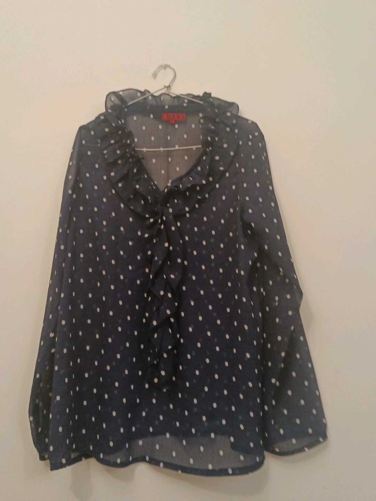 Navy Blue Polka Dot Top