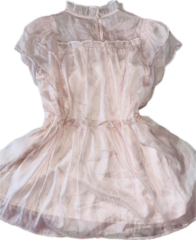 Sheer Pink Ruffled mid length top