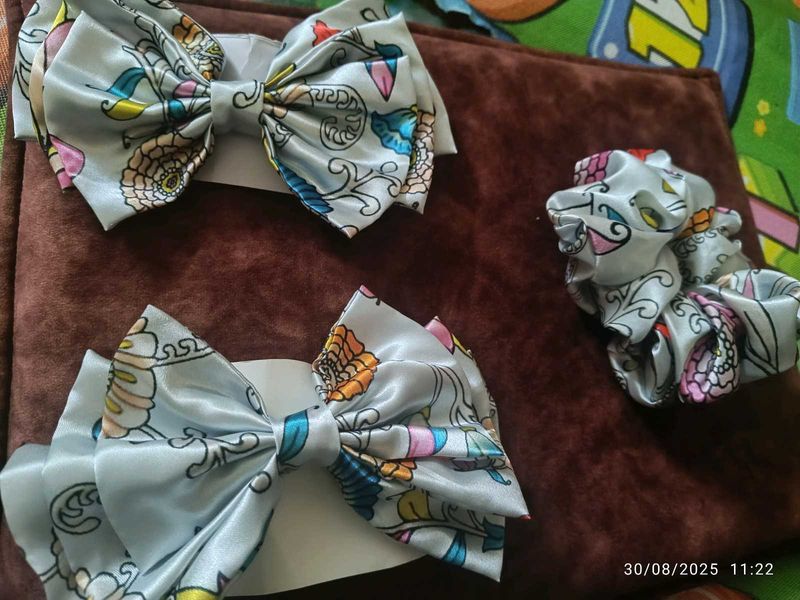 Handmade 2 Bow Clip+1 Scrunchies
