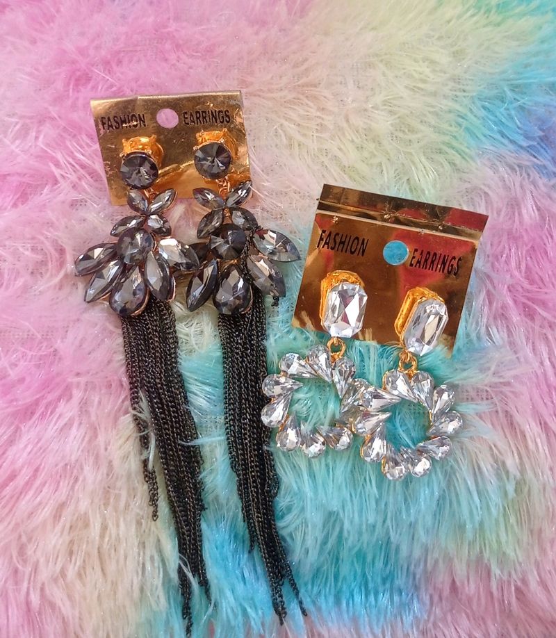 Price Drop Combo Of Black N White Diomond Earrings