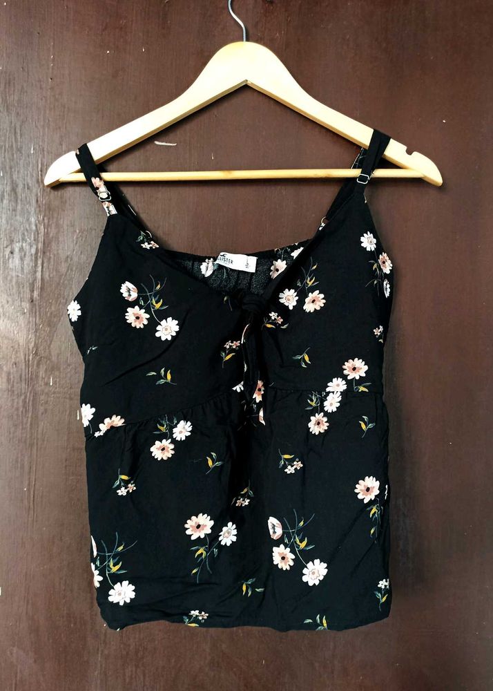 Black Floral Tie-Front Cami Top
