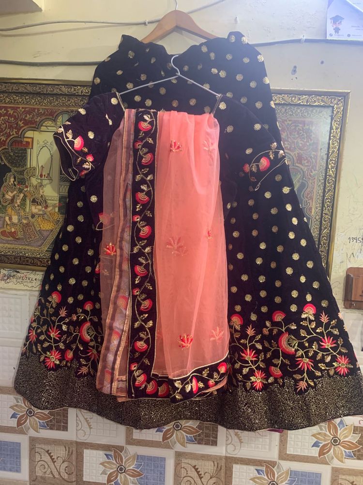 Elegant Black Velvet Lehenga Choli