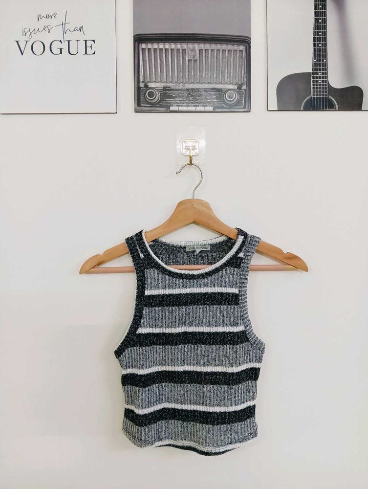 Striped Ribbed Crop Tank Top