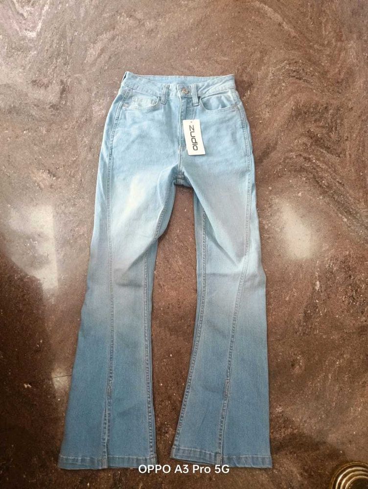 trendy light blue Flared bootcut Jeans