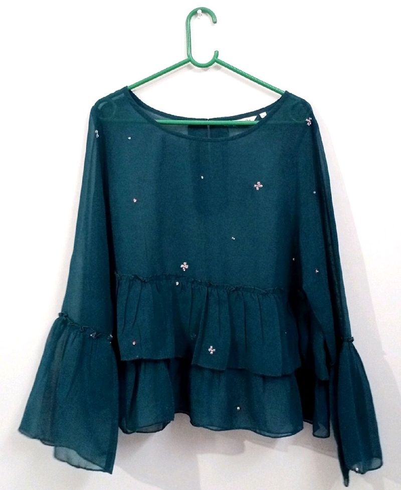 Peacock Blue Semi Transparent Top
