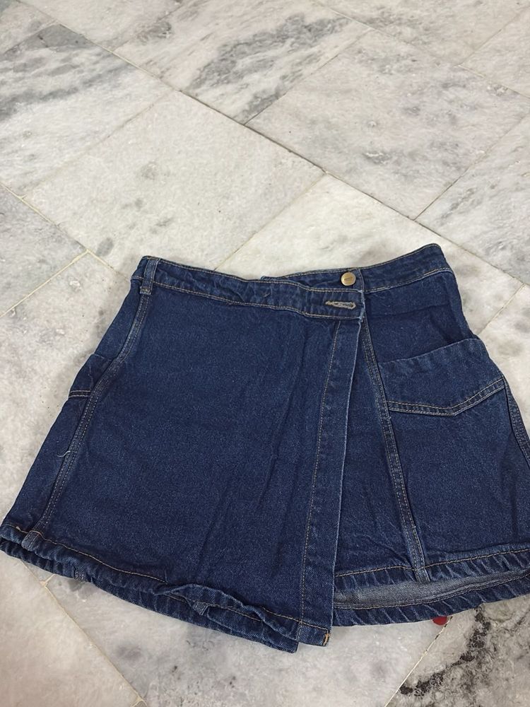 Denim Skirt with shorts Wrap Detail