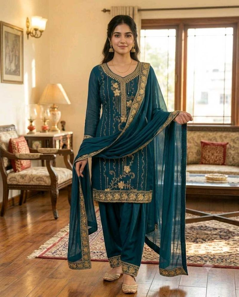 beautiful Georgette kurta patiyala dupatta