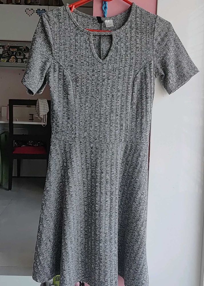 Grey Ribbed Fit &amp; Flare Dress
