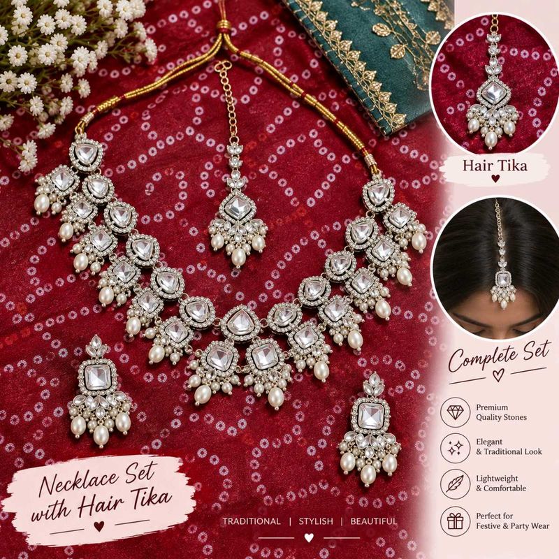 Elegant Kundan &amp; Pearl Jewellery Set😍