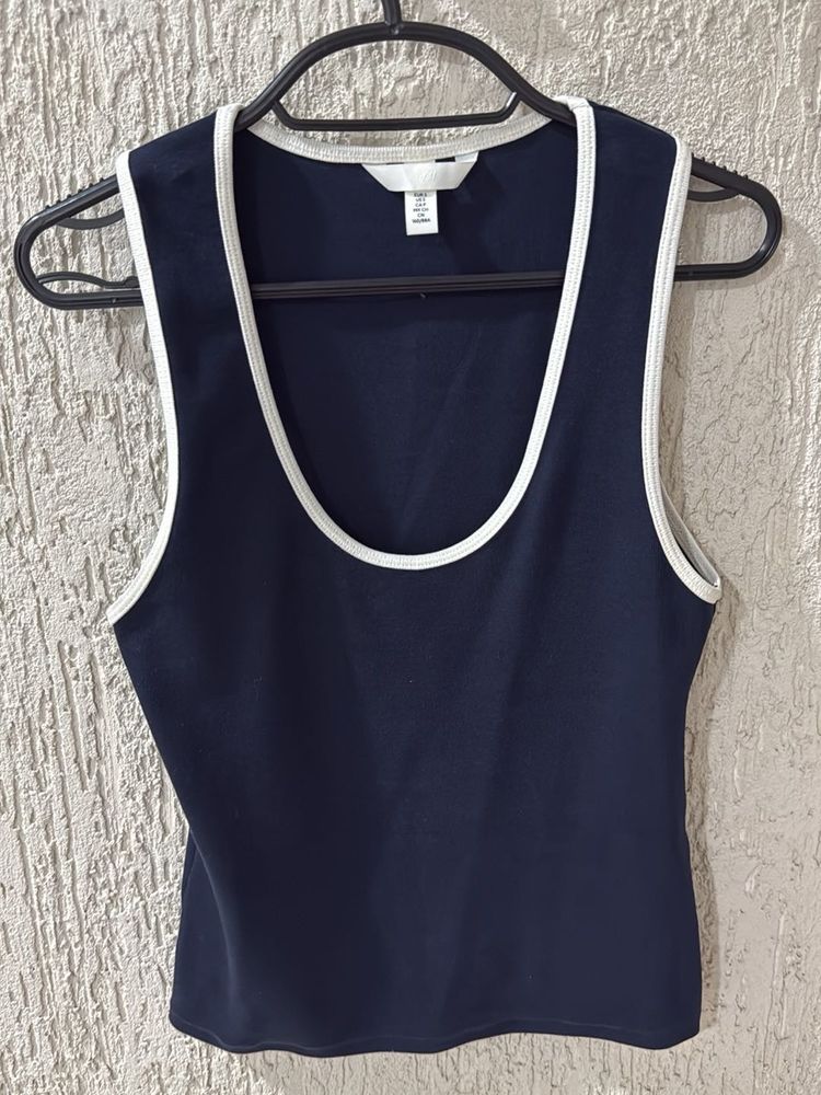 Navy Blue Tank Top with White Trim