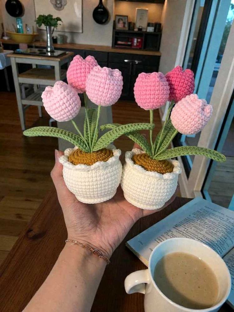 Crocheted Tulip Potted Plants (Set of 2)