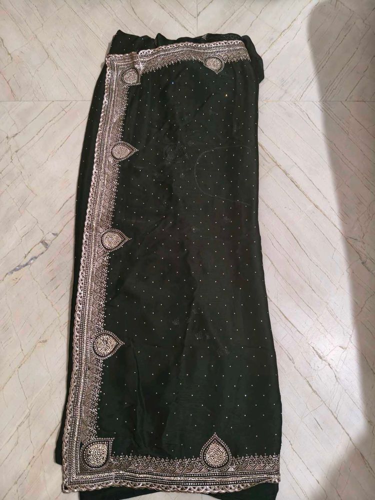 Elegant Dark Green Embellished Saree